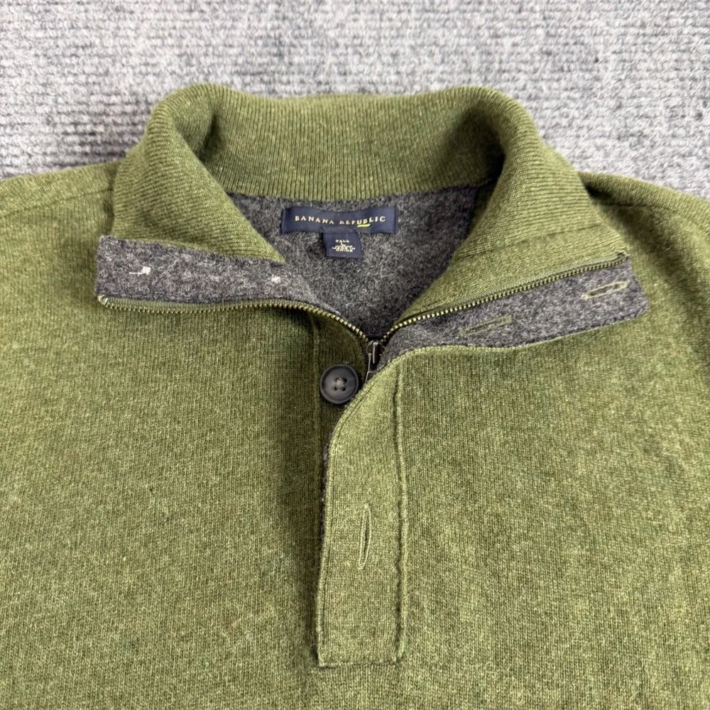 Banana Republic Mens Tall L Green 100% Merino Wool Quarter Zip Button Sweater